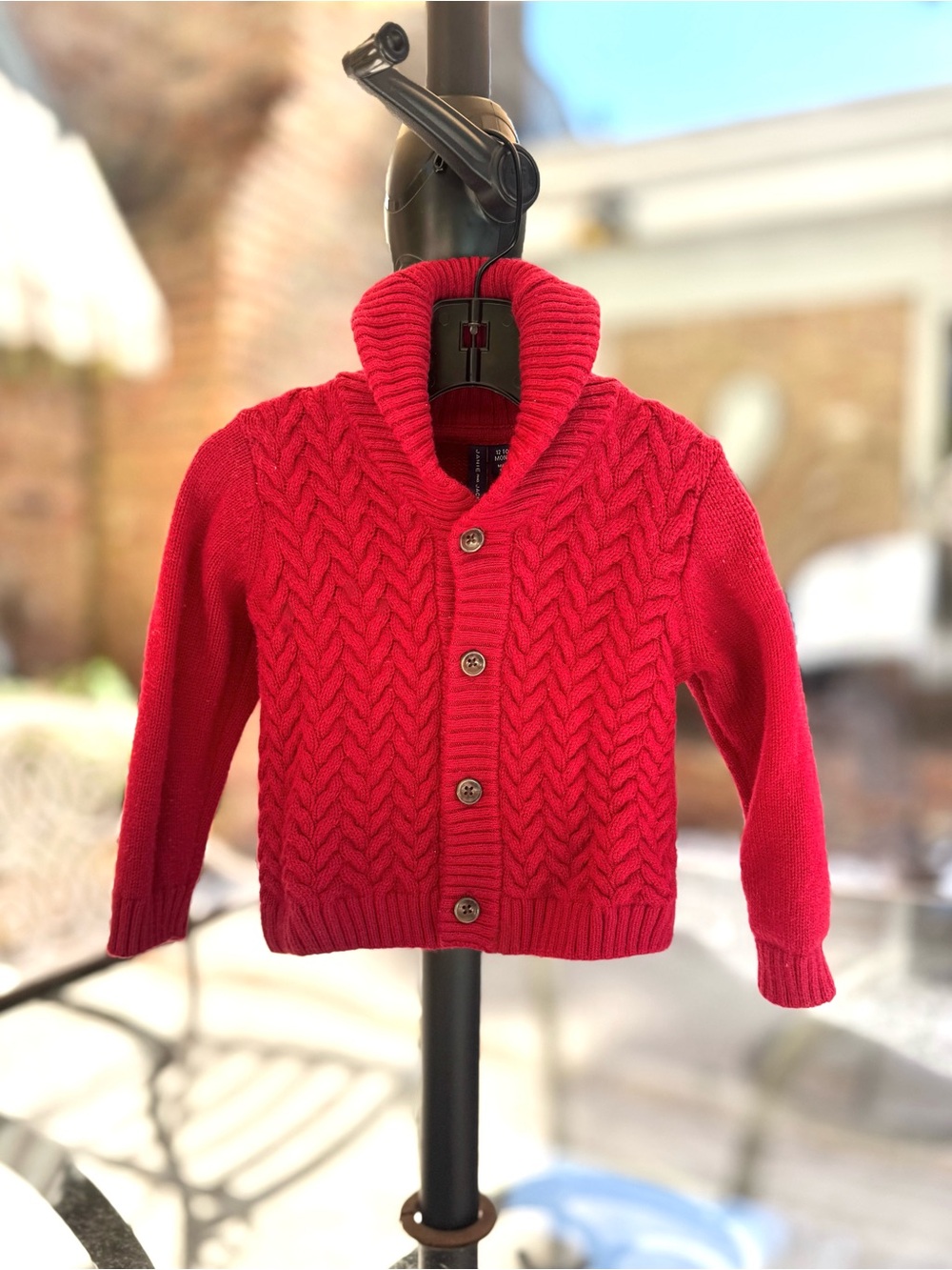 Janie and Jack Bright Red Cable Knit Shawl-Collar Cardigan